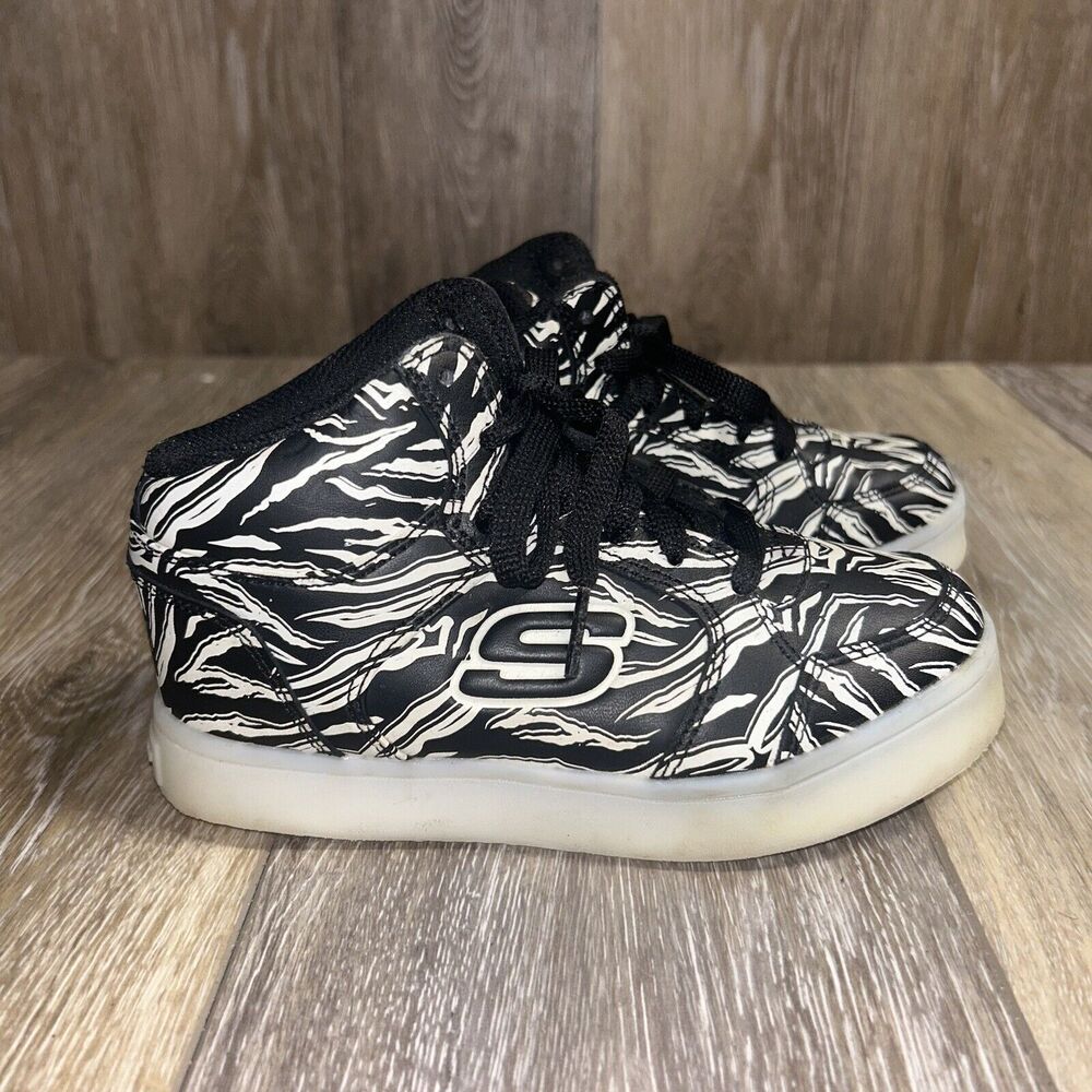 Skechers Energy Lights High Top Shoes Youth US Size 12 Black White Rechargeable